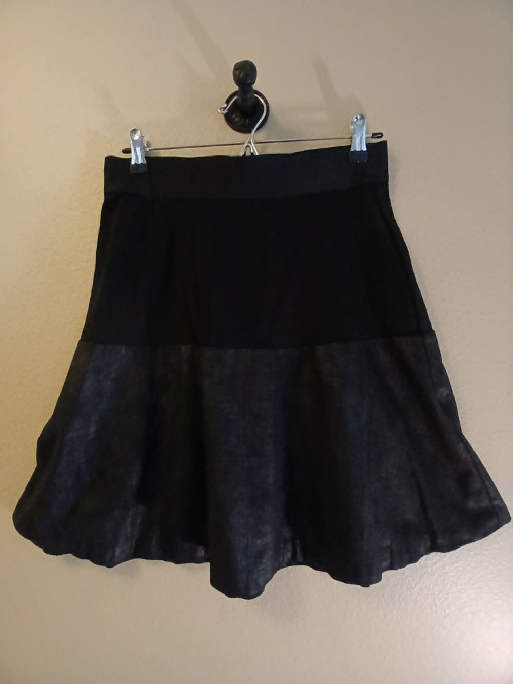 CAbi Style 548 Black Faux Leather Fit & Flare Skirt Medium